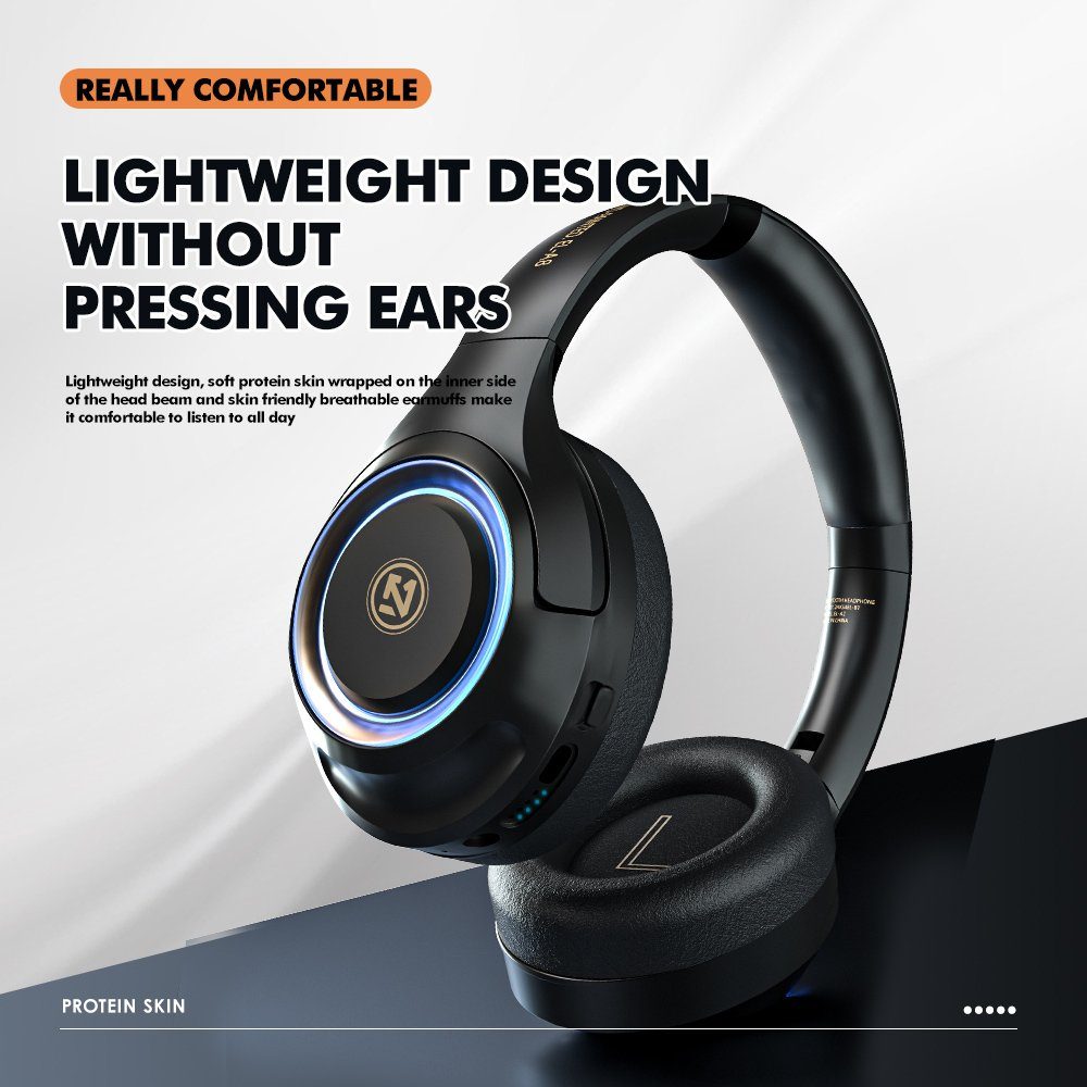 Mutoy Gaming Headset mit RGB Atemlicht&Mikrofon abnehmbar,Over Ear-Kopfhörer Gaming-Headset (Headset mit Mikrofon, Noise-Cancelling,Hi-Fi Stereo,Faltbare, Bluetooth Wireless)