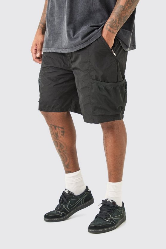 Plus Utility-Shorts mit elastischem Bund und Mesh-Taschen