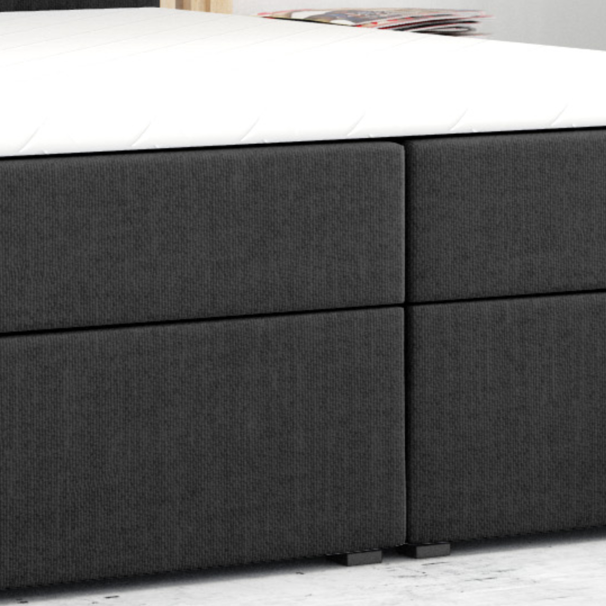 Möbel Punkt Boxspringbett PRAG Chesterfield mit Bettkasten 180 x 200 cm Webstoff schwarz
