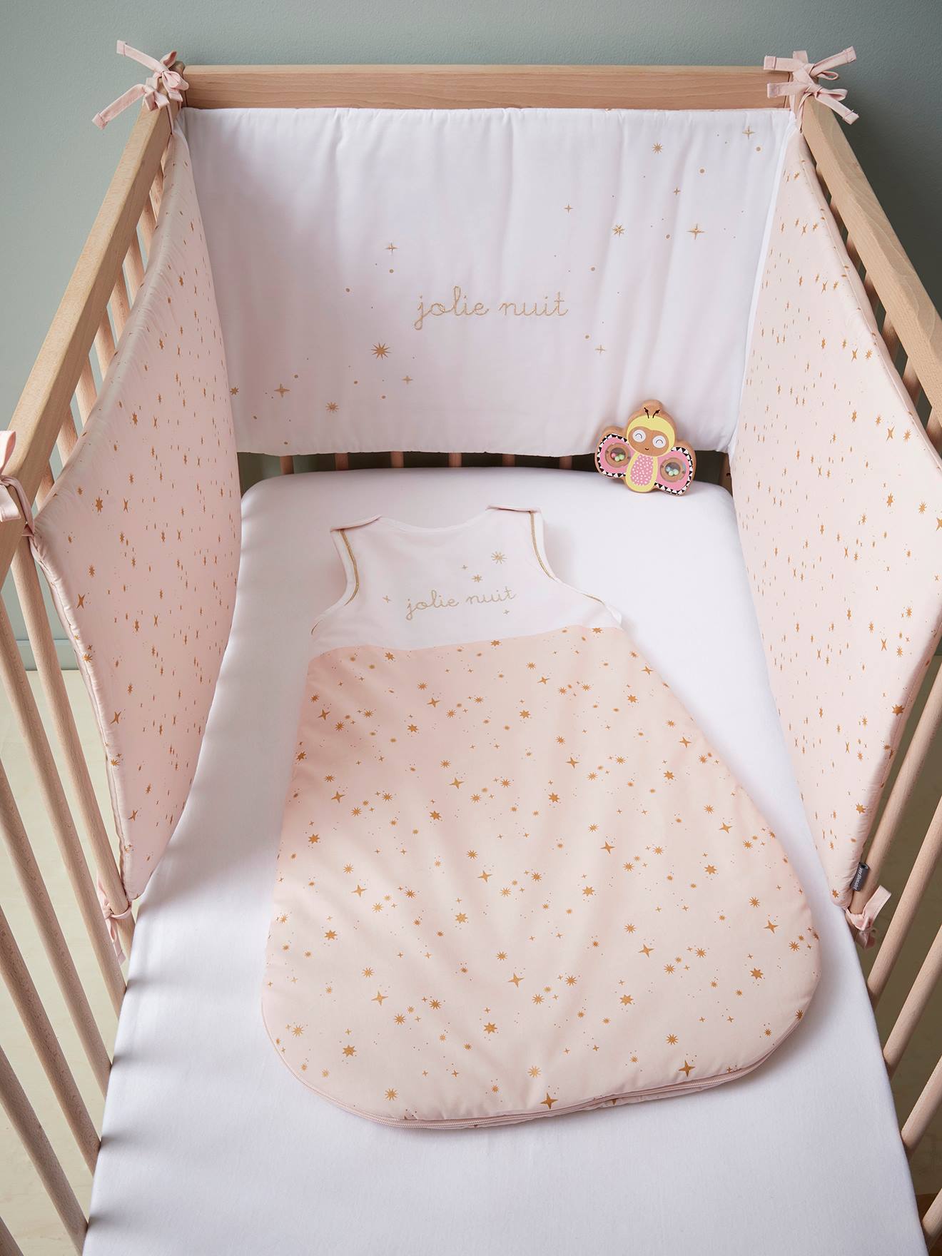 Vertbaudet Ärmelloser Baby Schlafsack GUTE NACHT - hellbeige bedruckt