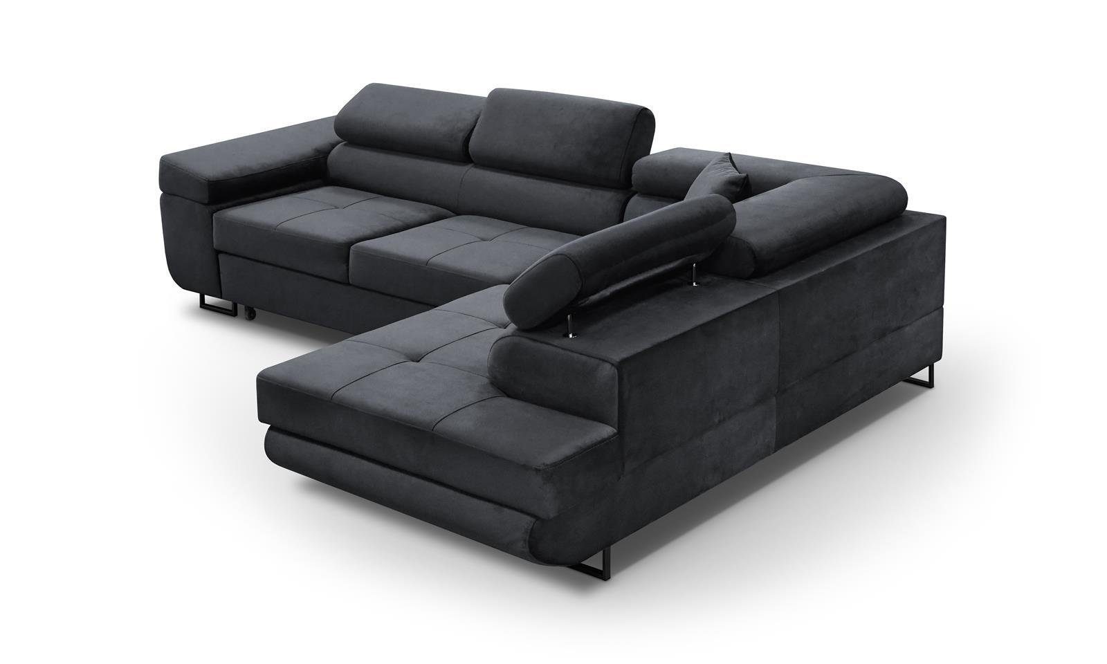 Beautysofa Ecksofa Waldo L, inklusive Schlaffunktion, Bettkasten, mit verstellbaren Kopfstützen, L-förmige Ecke mit Wellenfedern, gepolstertes Schlafecke für Wohnzimmer