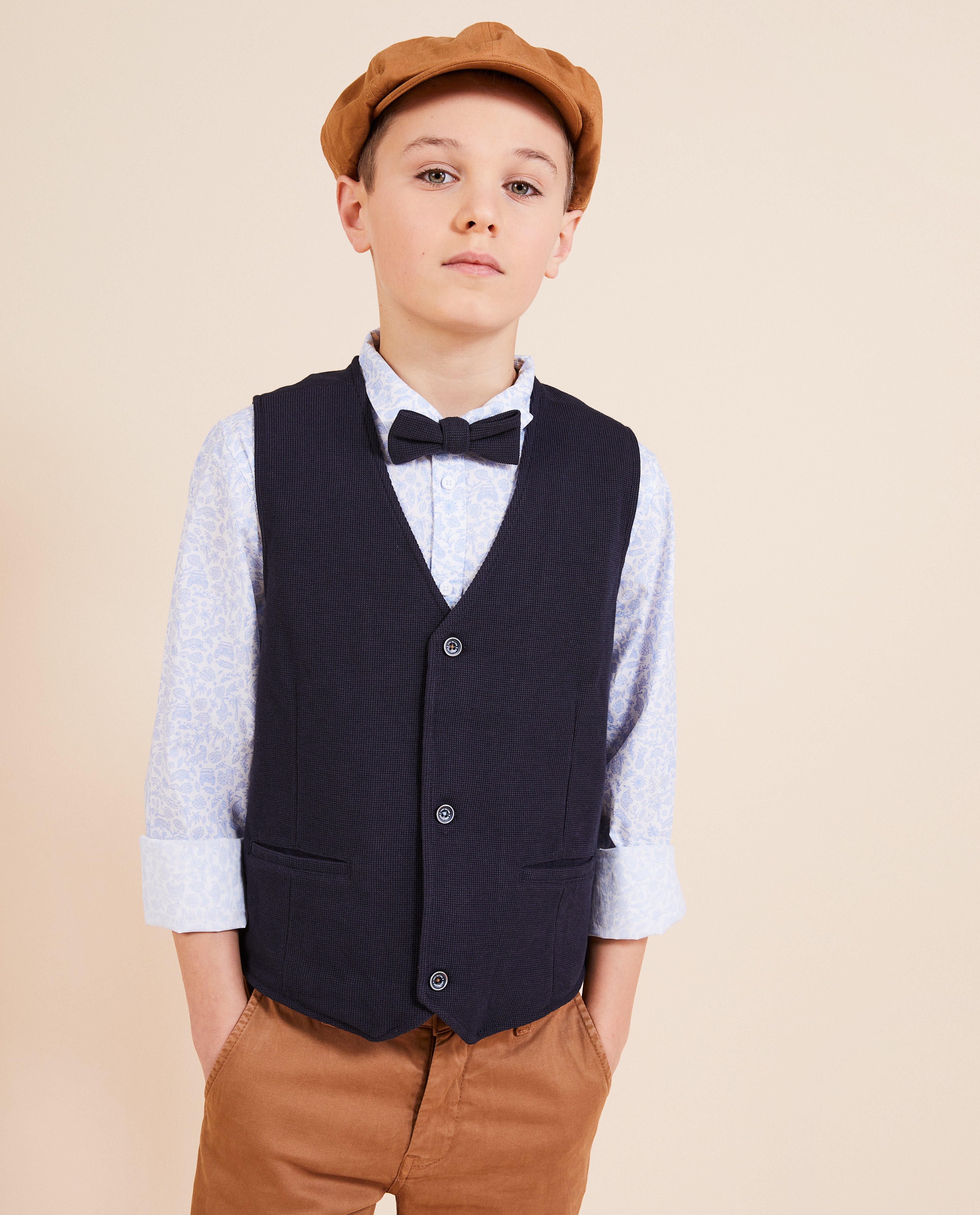 Vestă Kidz Nation cu model waffle, albastru închis festiv