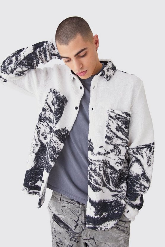 Borg Overshirt mit Mountain-Print