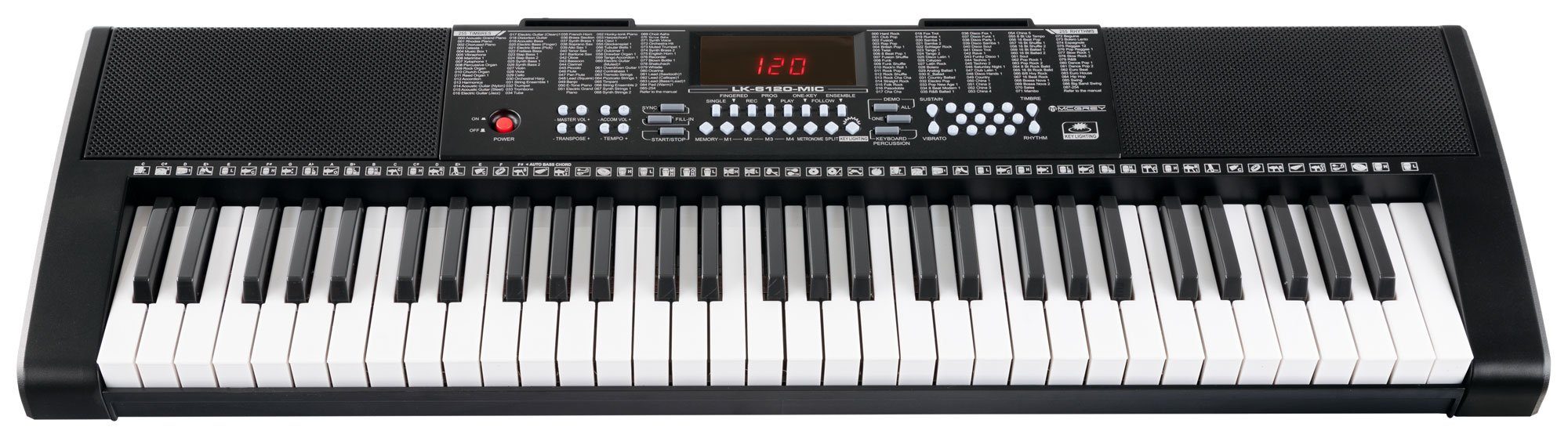 McGrey Home Keyboard LK-6120-MIC - Einsteiger-Keyboard mit 61 Leuchttasten, (2 tlg., Inkl. Mikrofon und Notenhalter), 255 Sounds und Rhythmen - 50 Demo Songs mit Lernfunktionen