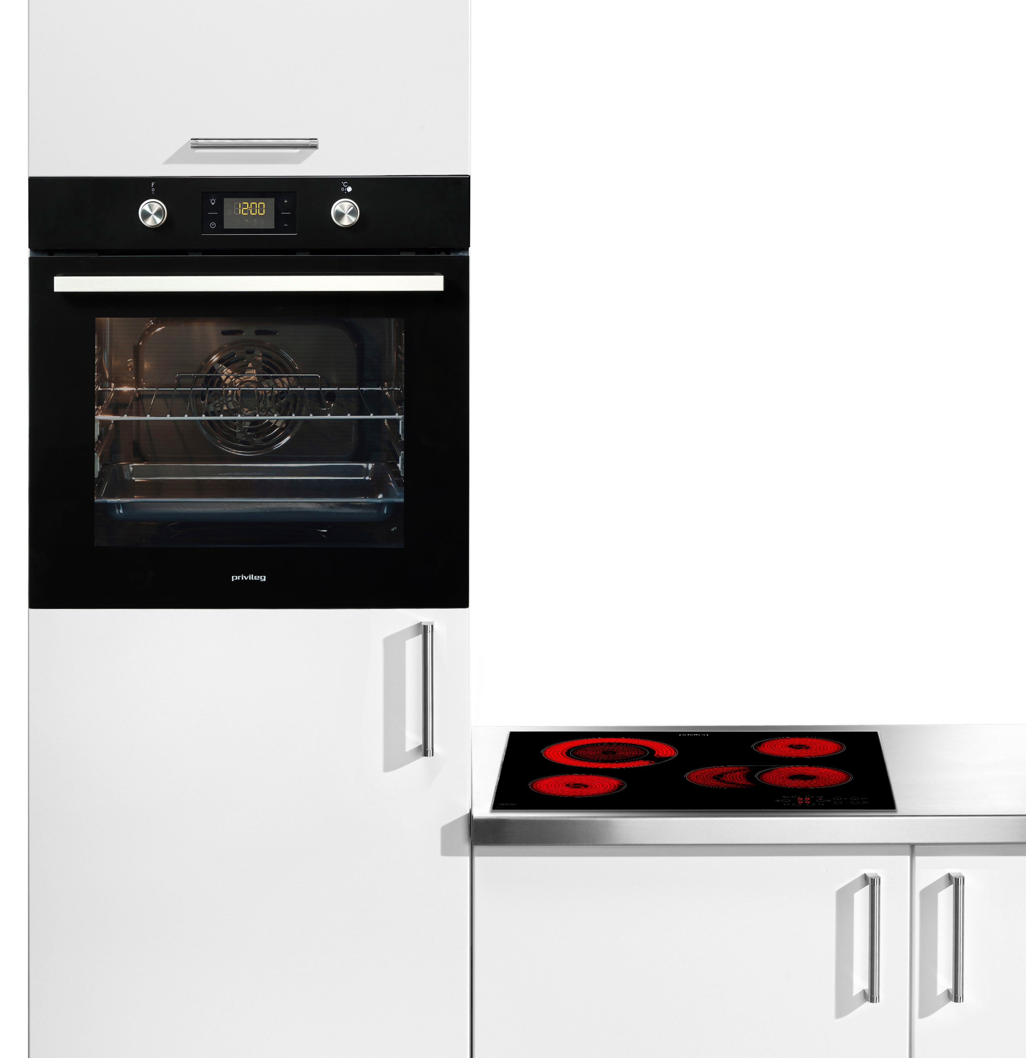 Privileg Backofen-Set BAKO Turn&Cook 450 BLACK, mit Teilauszug, Pyrolyse-Selbstreinigung