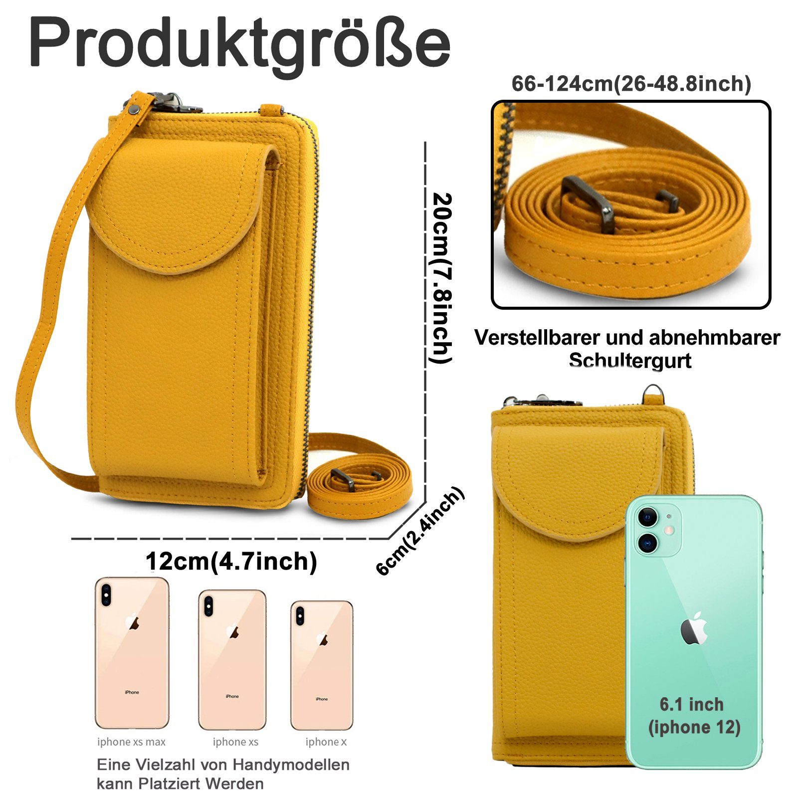 TAN.TOMI Umhängetasche Handy Umhängetasche Damen Handytasche Leder RFID Schultertasche, Klein Phone Tasche bis zu 6.7''