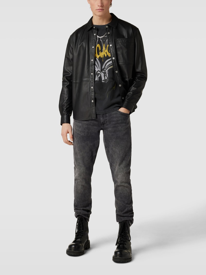 Regular Fit Jeans mit Label-Patch Modell 'Blizzard' in hellgrau