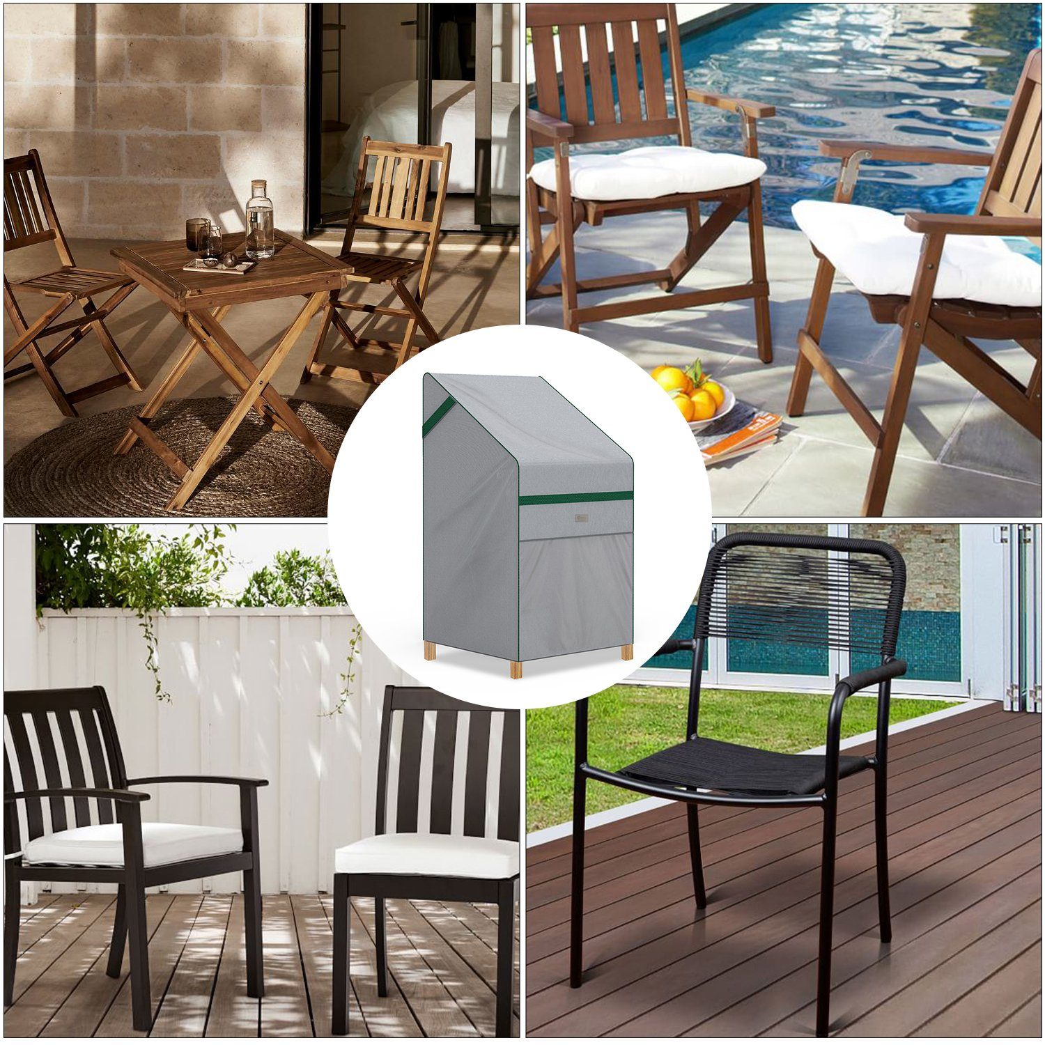 Sekey Gartenmöbel-Schutzhülle Gartenstühle Abdeckung, Schutzplane Wasserdichte Gartenmöbel, für Balkon Stapelstuhl Garten, Gartenstühle klappbar