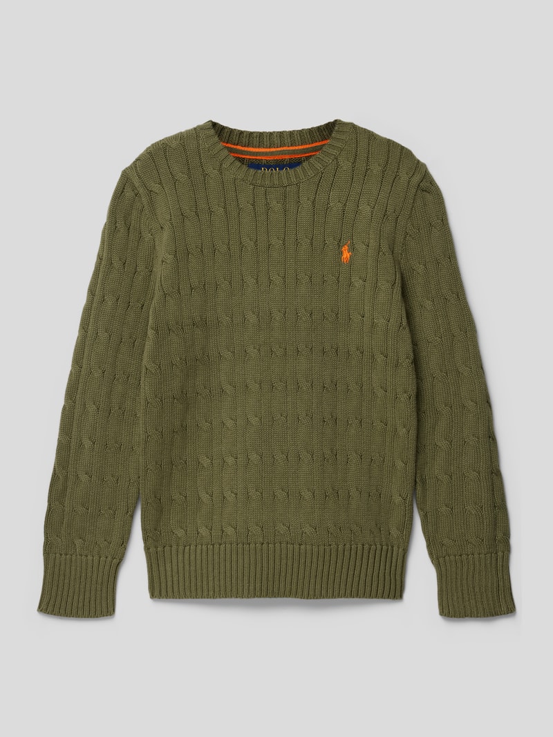 Strickpullover mit Zopfmuster Modell 'CABLE' in dunkelgrün