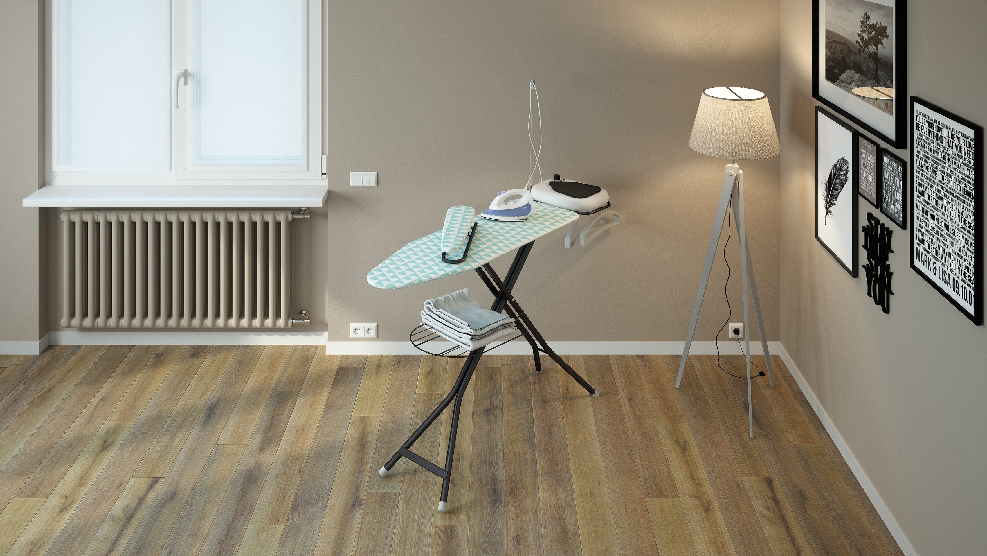 Bischof Bügelbrett Aquario, Bügelfläche 120x40 cm, inklusive Ärmelbrett, Made in Italy