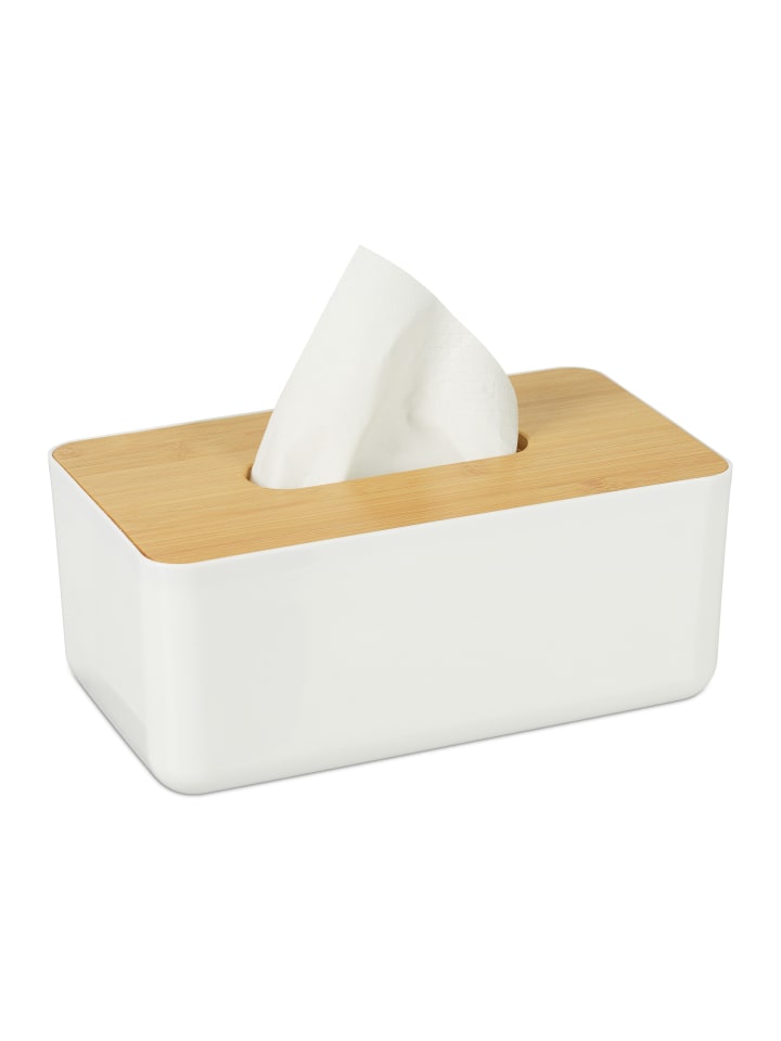 relaxdays Kosmetiktücher Box in Weiß/ Natur - (B)23 x (H)10 x (T)13 cm günstig kaufen onesize
