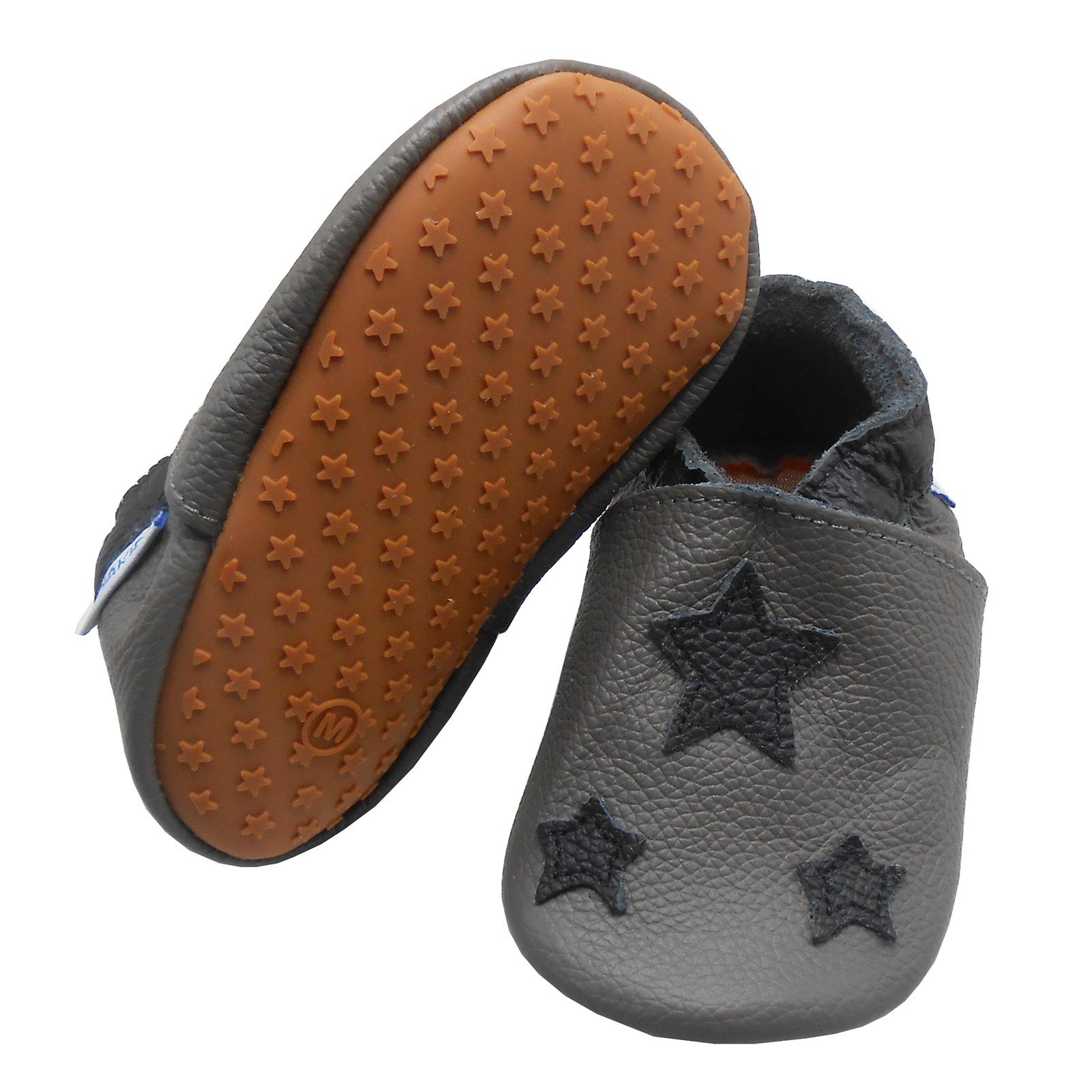 Yalion Weiche Leder Krabbelschuhe Baby Lauflernschuhe Lederpuschen Stern Hausschuh 100% Leder, Rutschfestes