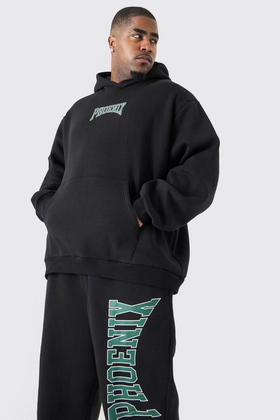 Plus Oversize Trainingsanzug mit Kapuze und Phoenix-Print