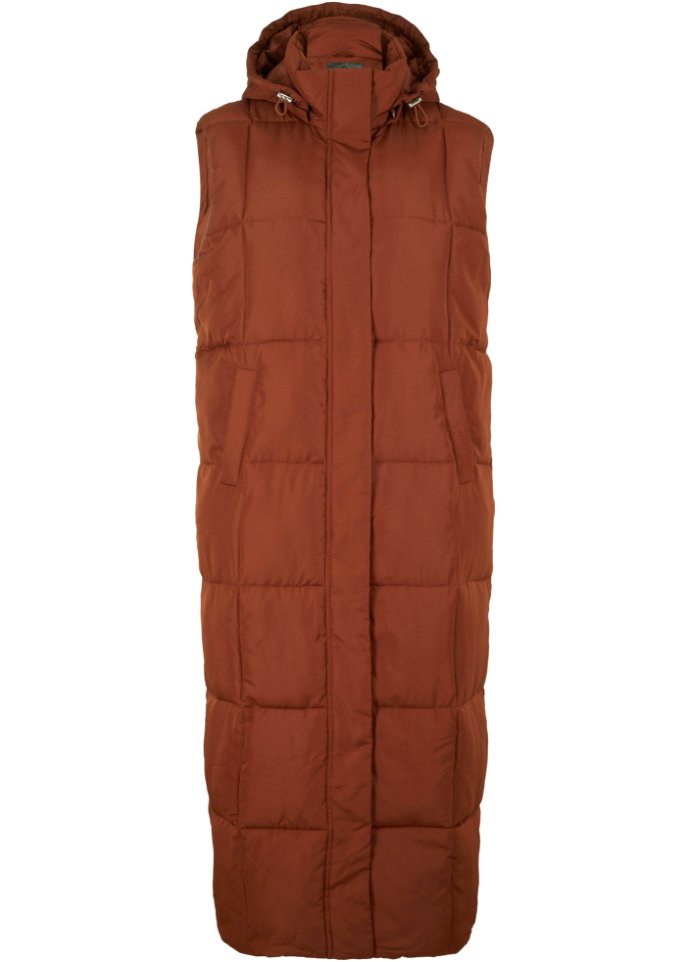 Wattierte Puffer-Weste aus recyceltem Polyester in Maxilänge