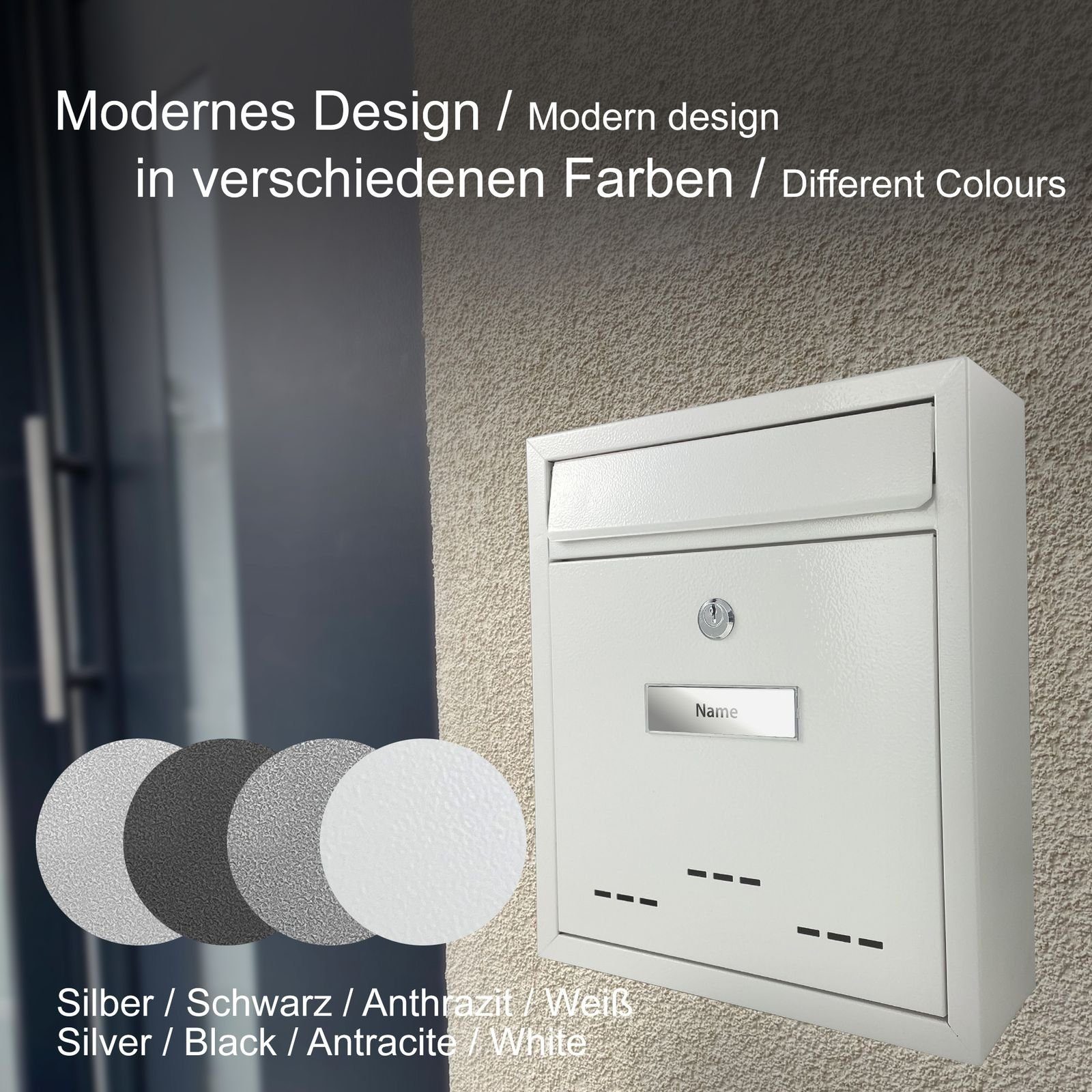 TÄGA Wandbriefkasten TÄGA TG-2218 Briefkasten mit Sichtfenster, DIN A4 Einwurf, DIN A4 Einwurf