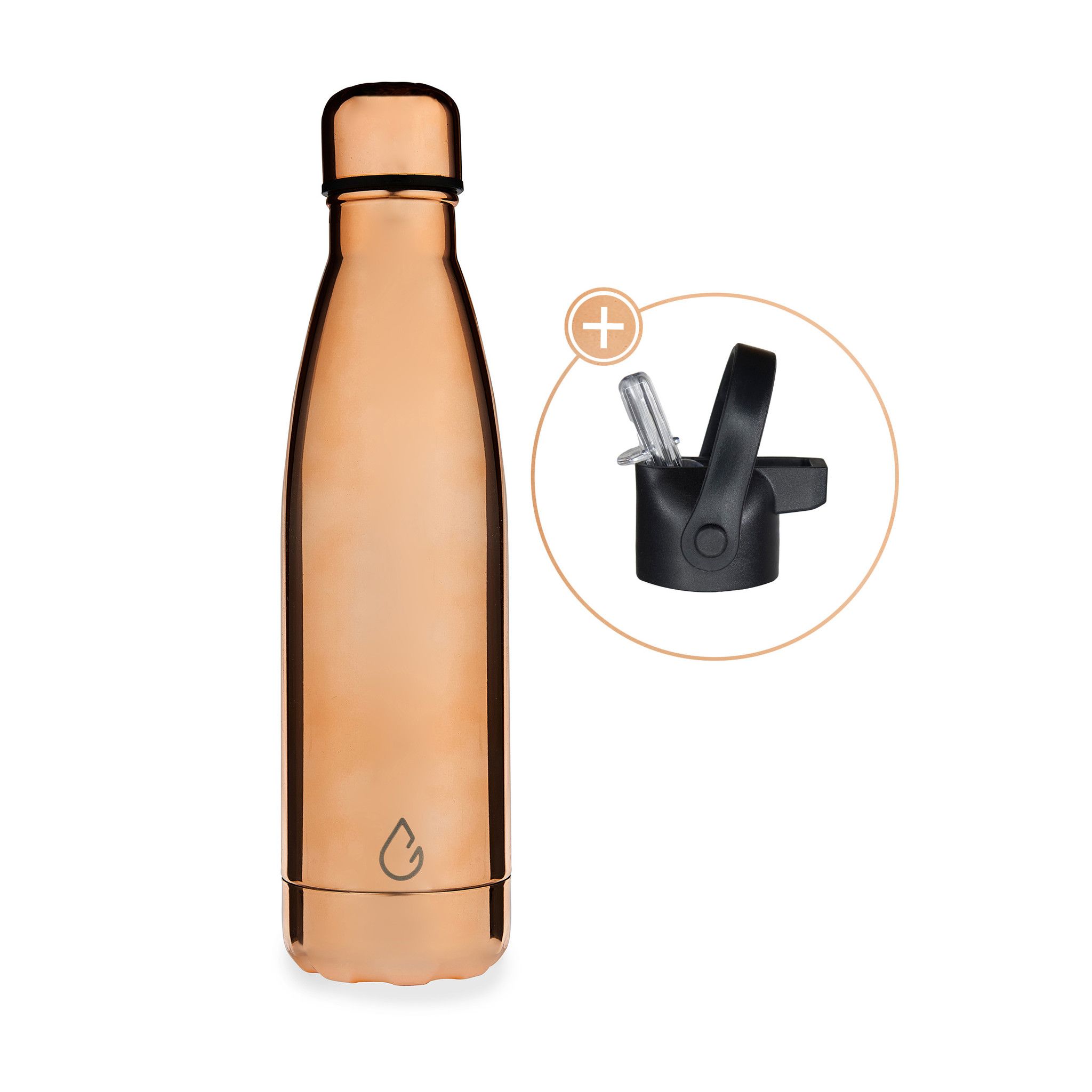 Wattamula Design Öko Edelstahl Rose Gold 500-ml-Wasserflasche mit Extraverschluss
