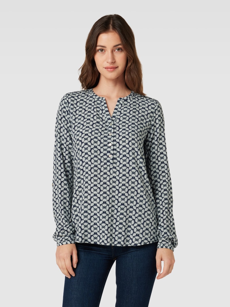 Bluse aus Viskose mit grafischem Allover-Muster in dunkelblau