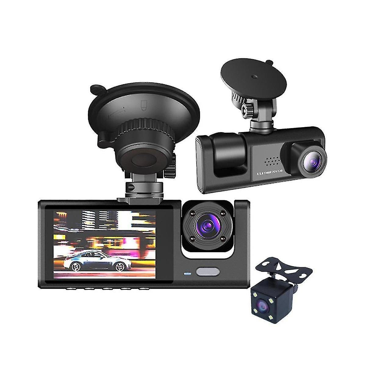 Yoyaxi 3-Kanal HD 1080P Auto-WLAN-Kamera Dashcam (Gleichzeitige Videoaufzeichnung im und hinter dem Auto)