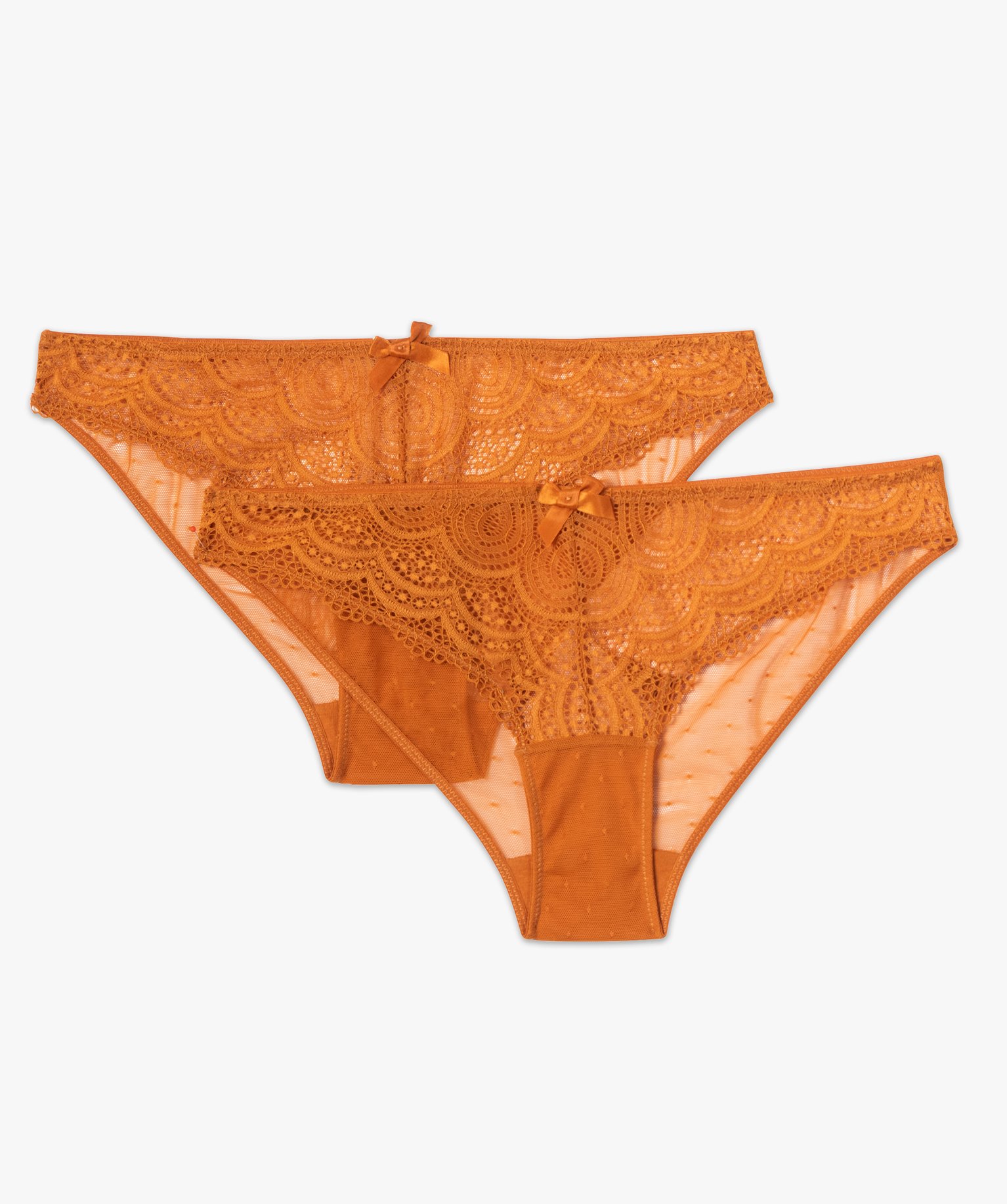 Culotte en dentelle et tulle femme (lot de 2) cognac | GEMO