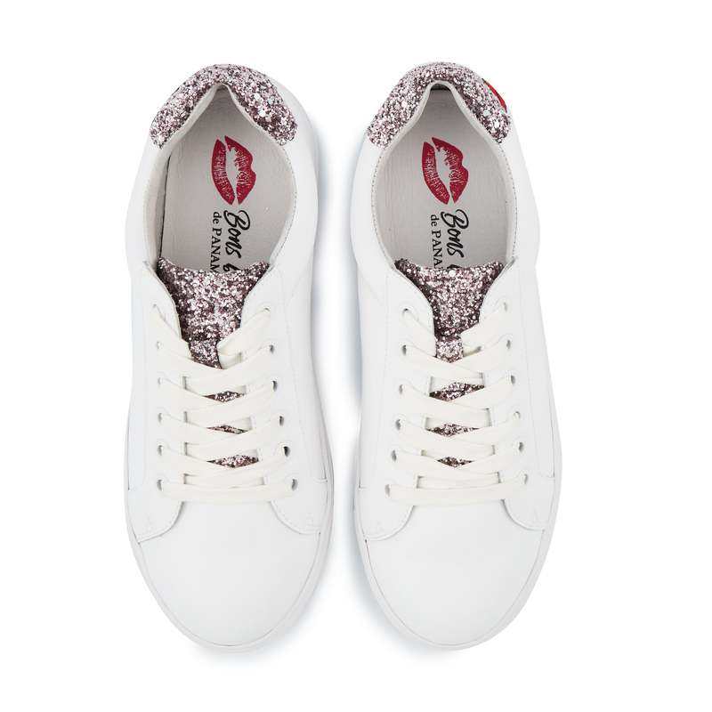 Baskets en cuir Simone blanc/glitter or rose