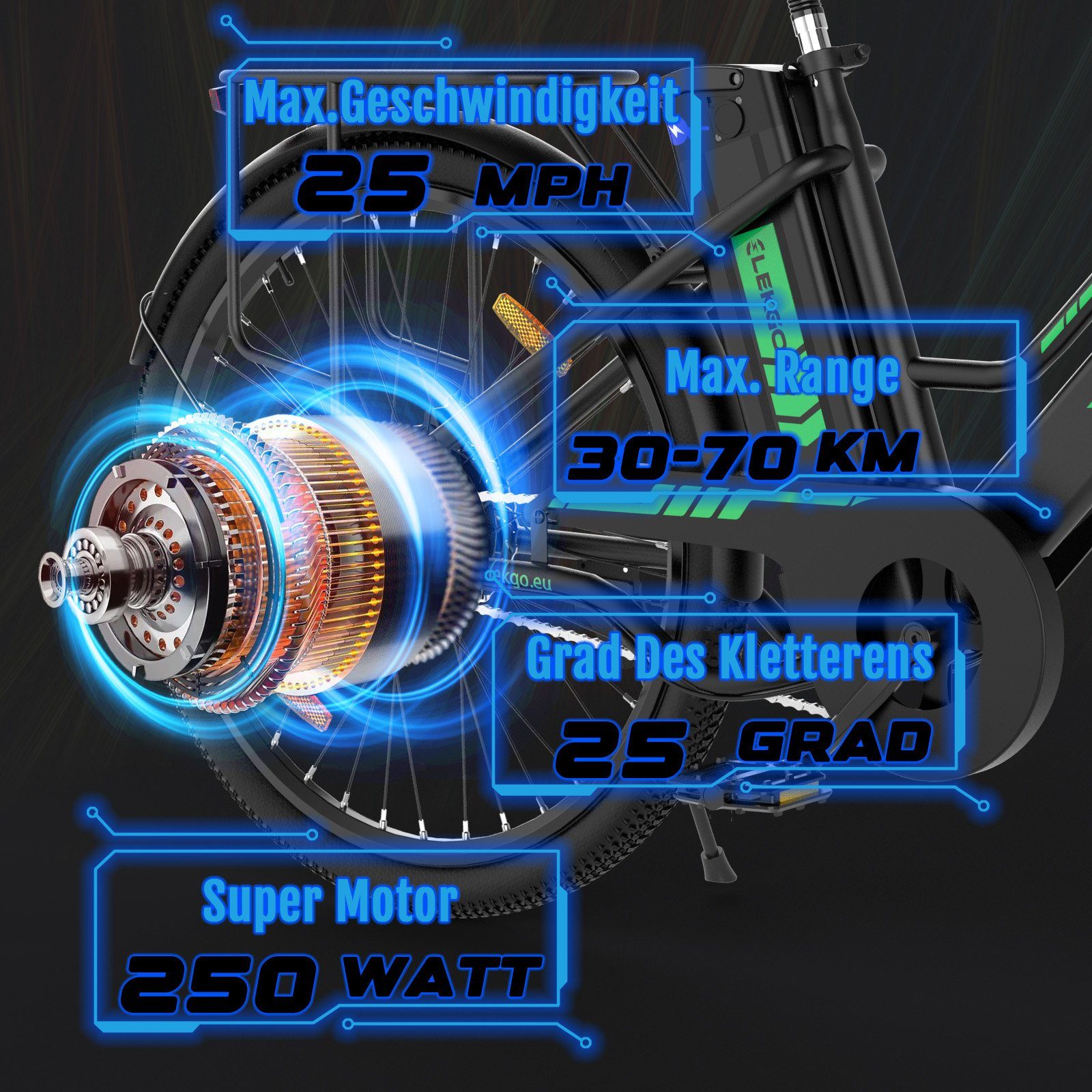 Evercross E-Bike E-fahrräder ELEKGO EG08S 26 Zoll Elektro-cityrad, 1 Gang, Heckmotor, 36V 8.4AH Lion-akku, Mit Batterieschloss Range 35-70km E-cityrad