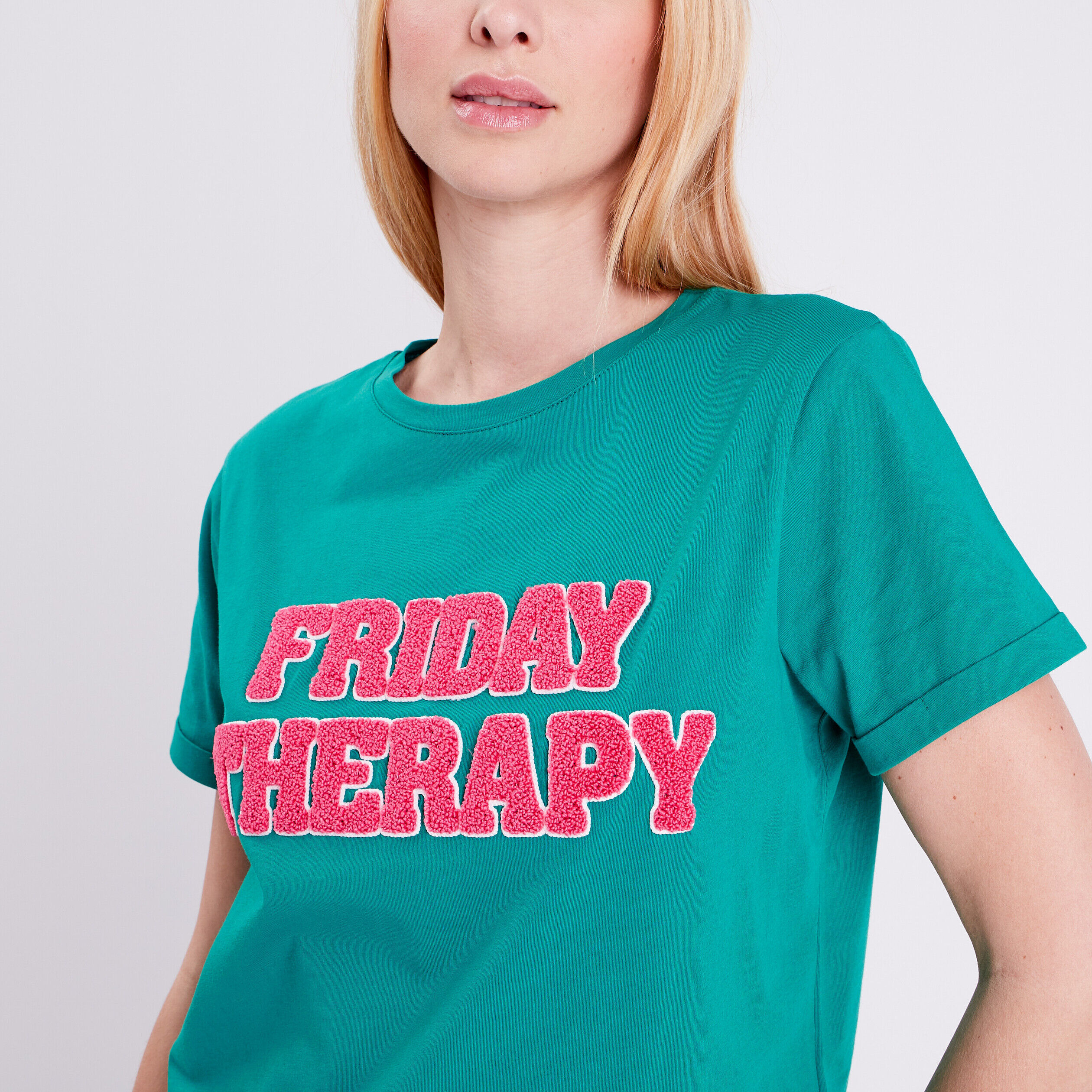 T-shirt manches courtes vert turquoise femme | Cache Cache