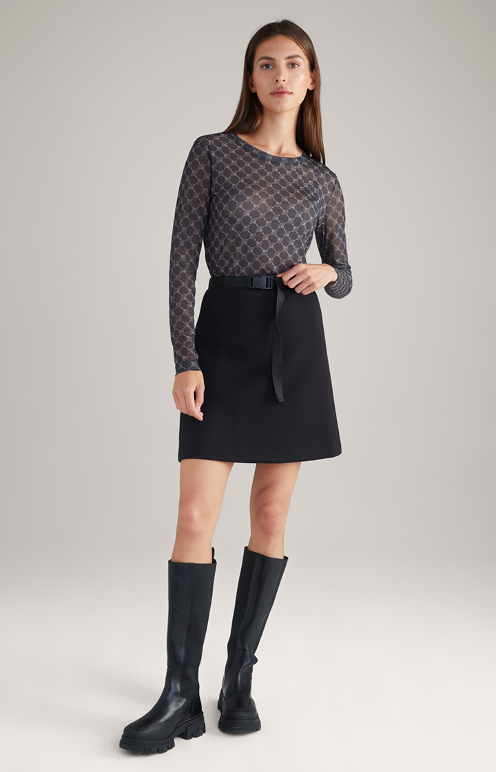 Mesh-Langarm-Shirt in Grau gemustert
