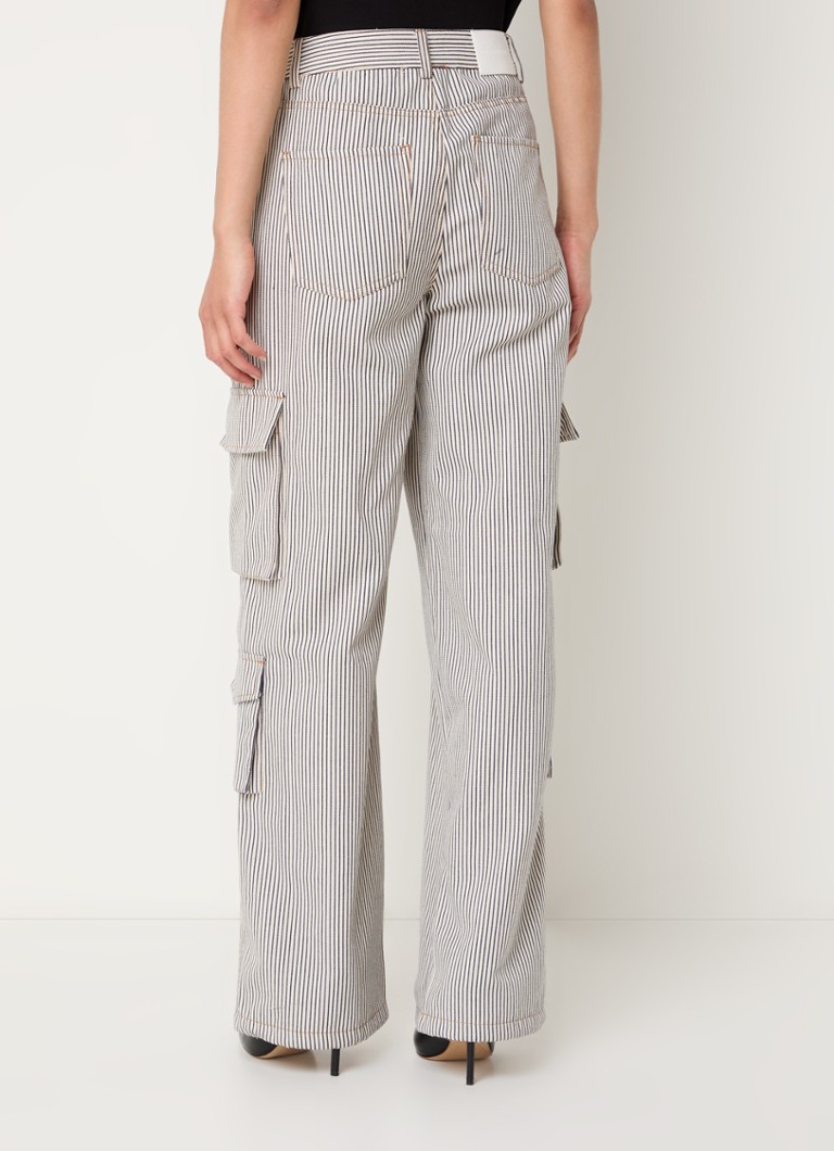 Pantaloni cargo Mila a vita alta e gamba larga di Co'Couture, con stampa a righe.
