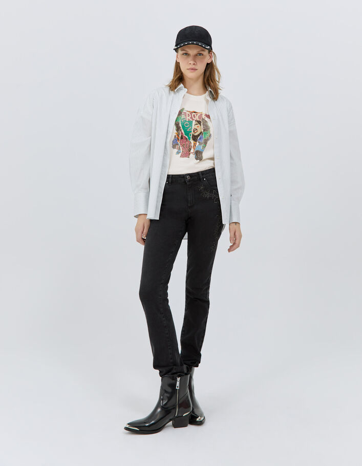 Tee-shirt écru visuel collage arty rock and love Femme