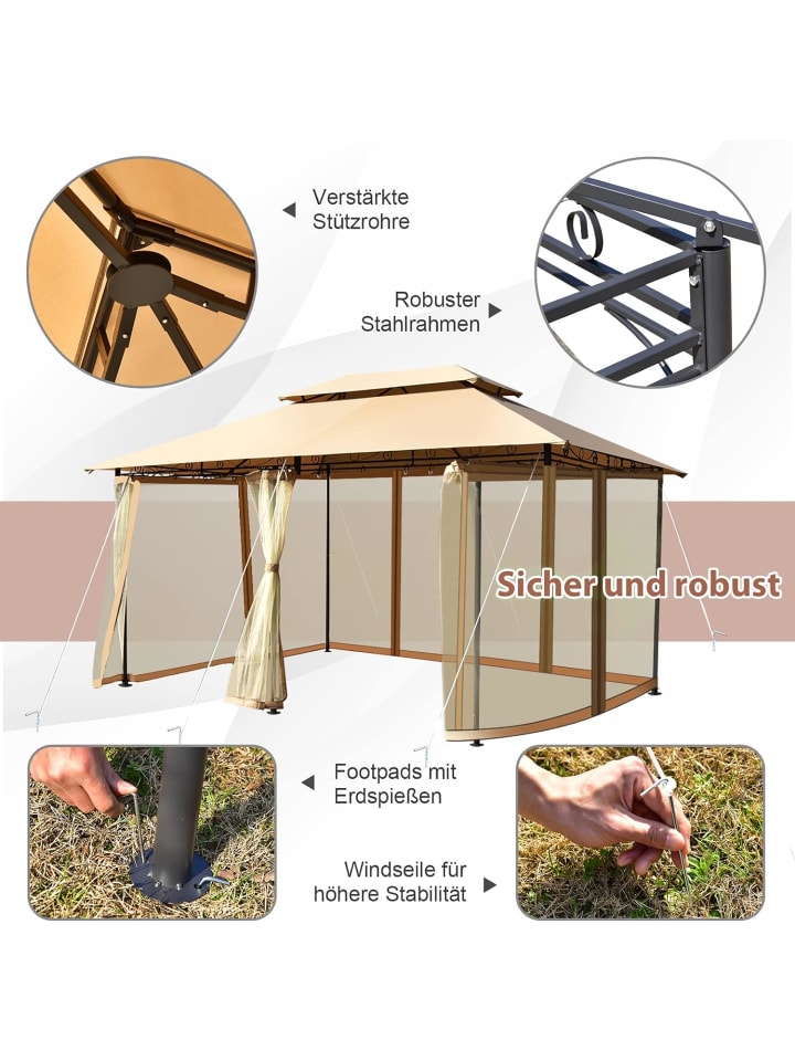 COSTWAY Pavillon Metall 3x4m in Braun günstig kaufen onesize