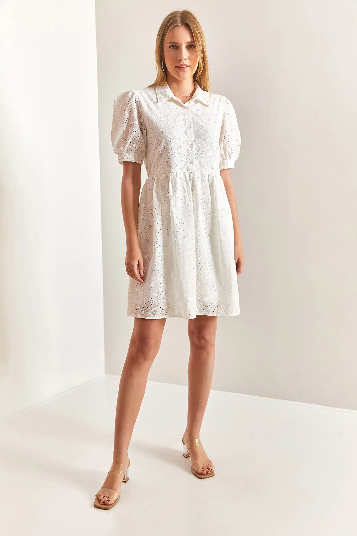 Bianco Lucci  Gemustertes Muschelkleid mit Hemdkragen für Damen