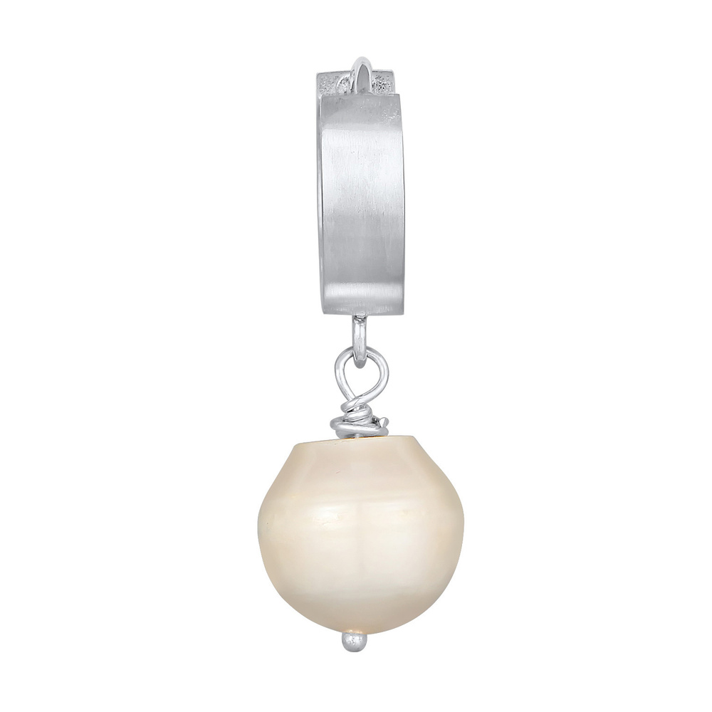 KUZZOI KUZZOI Boucles d'Oreilles Créole pour homme Single Piece avec perle d'eau douce e Boucles d'oreilles