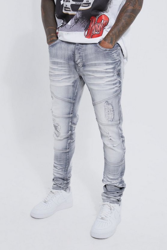 Gebleichte Skinny Stretch Jeans mit Rissen