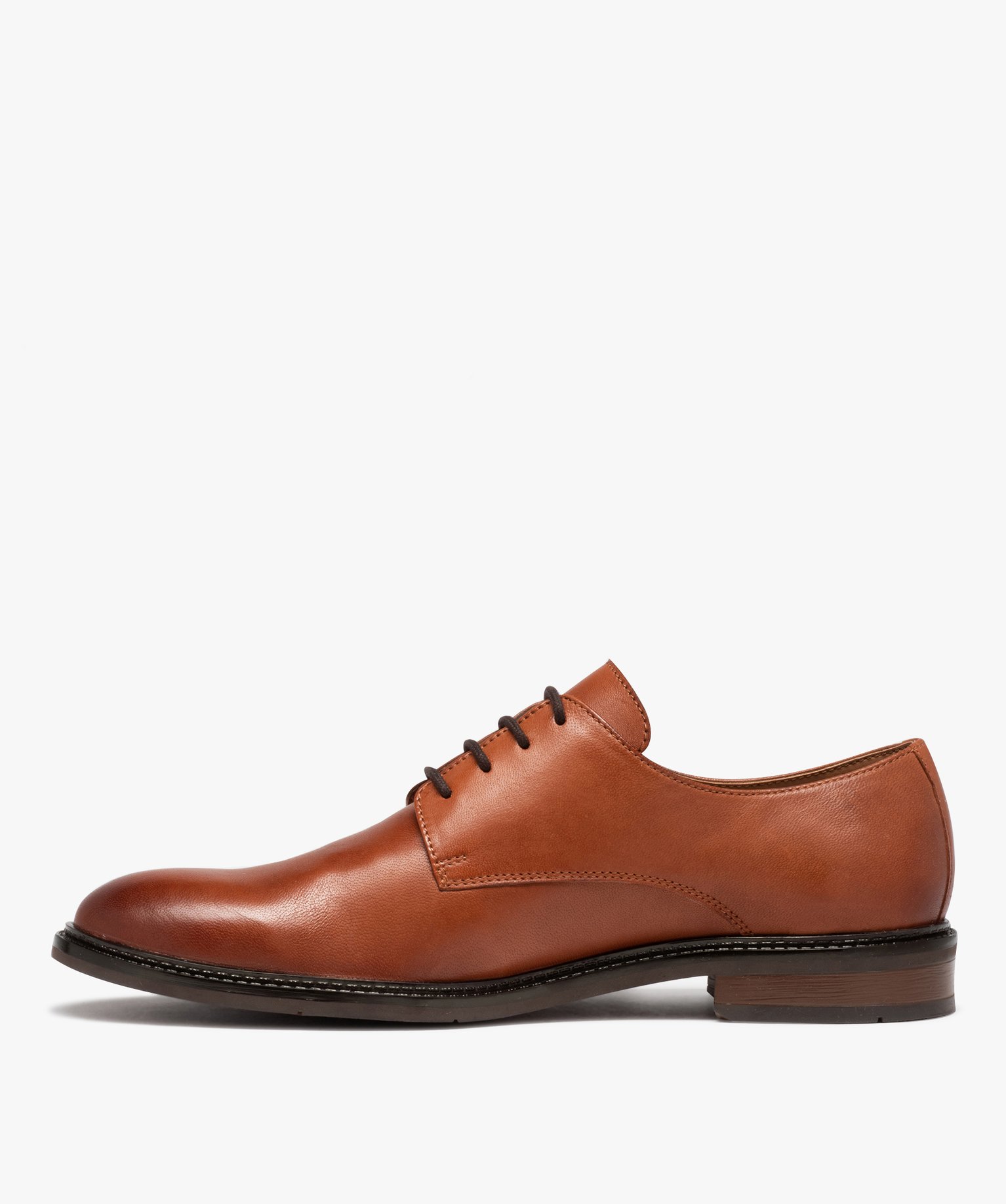 Derbies homme classiques dessus cuir uni à lacets camel | GEMO