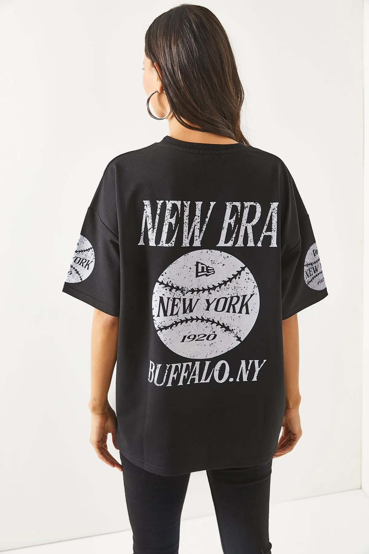 Olalook  Damen-T-Shirt „New York“ in Schwarz, vorne und hinten bedruckt, 2-fädig, Unisex-Oversize-T-Shirt TSH-19000696