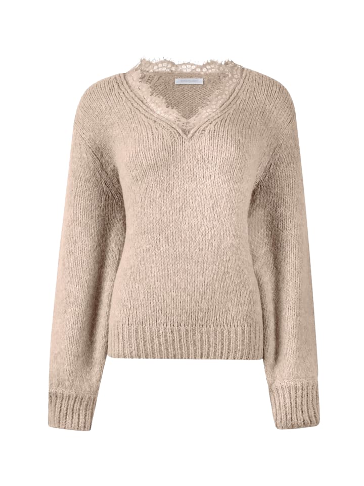 SASSYCLASSY Strickpullover mit Spitzendetail am Ausschnitt. in Beige günstig kaufen