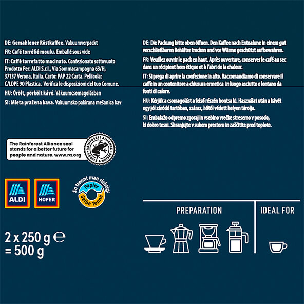 Kaffeepulver Unser Bester, 18 x 250 g