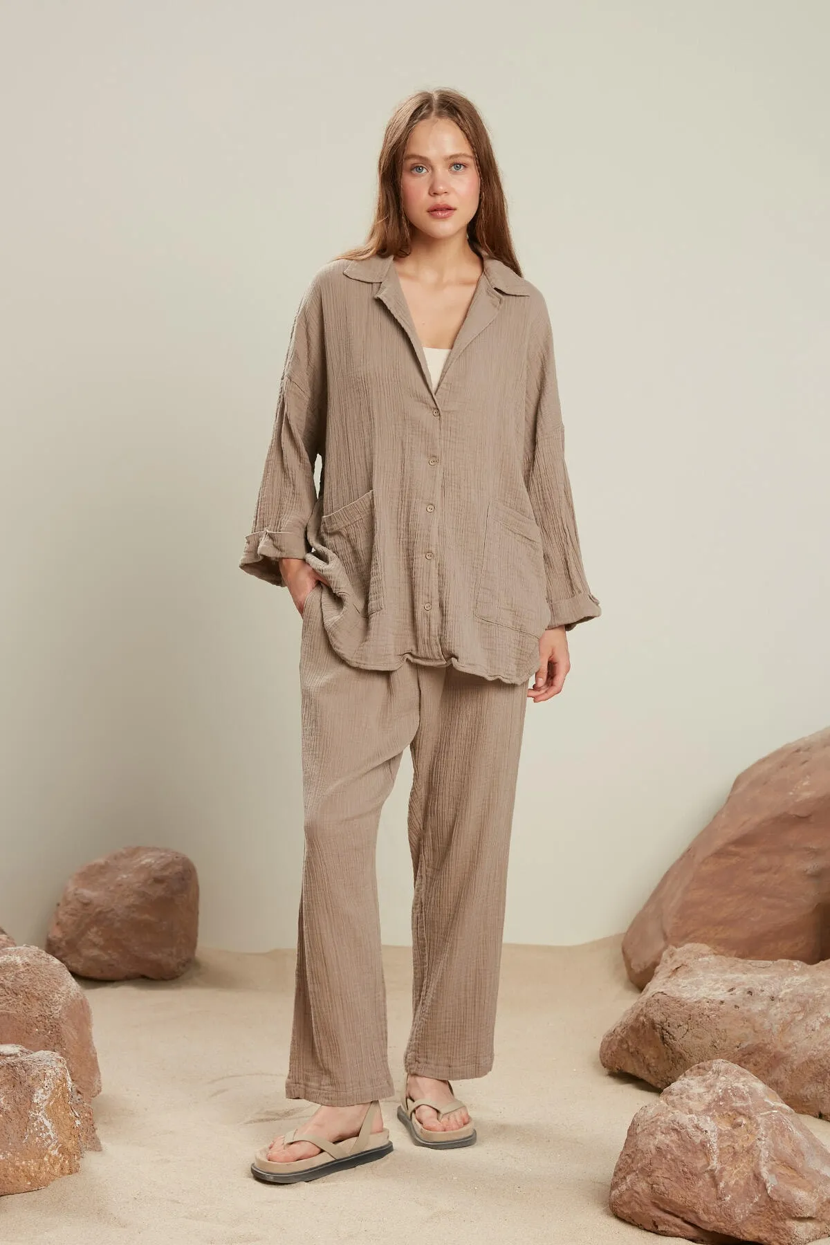 Manuka  MUSSELIN-HEMDJACKE GRAU