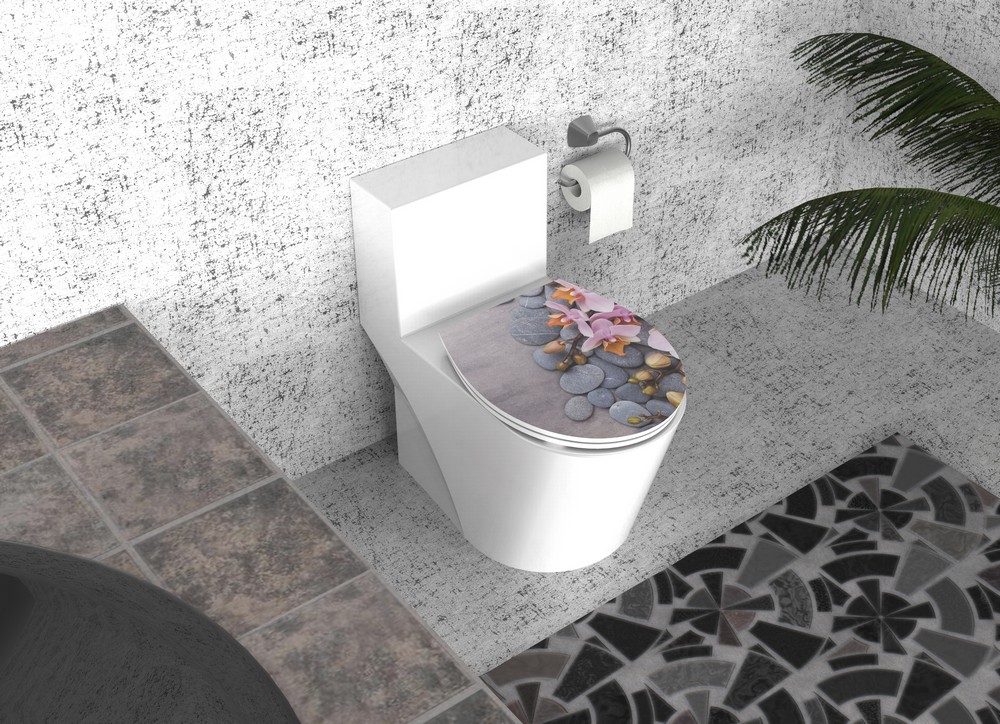 K&H Sanitary Duschwell Duroplast WC-Sitz Carving Printing - Stein Orchidee