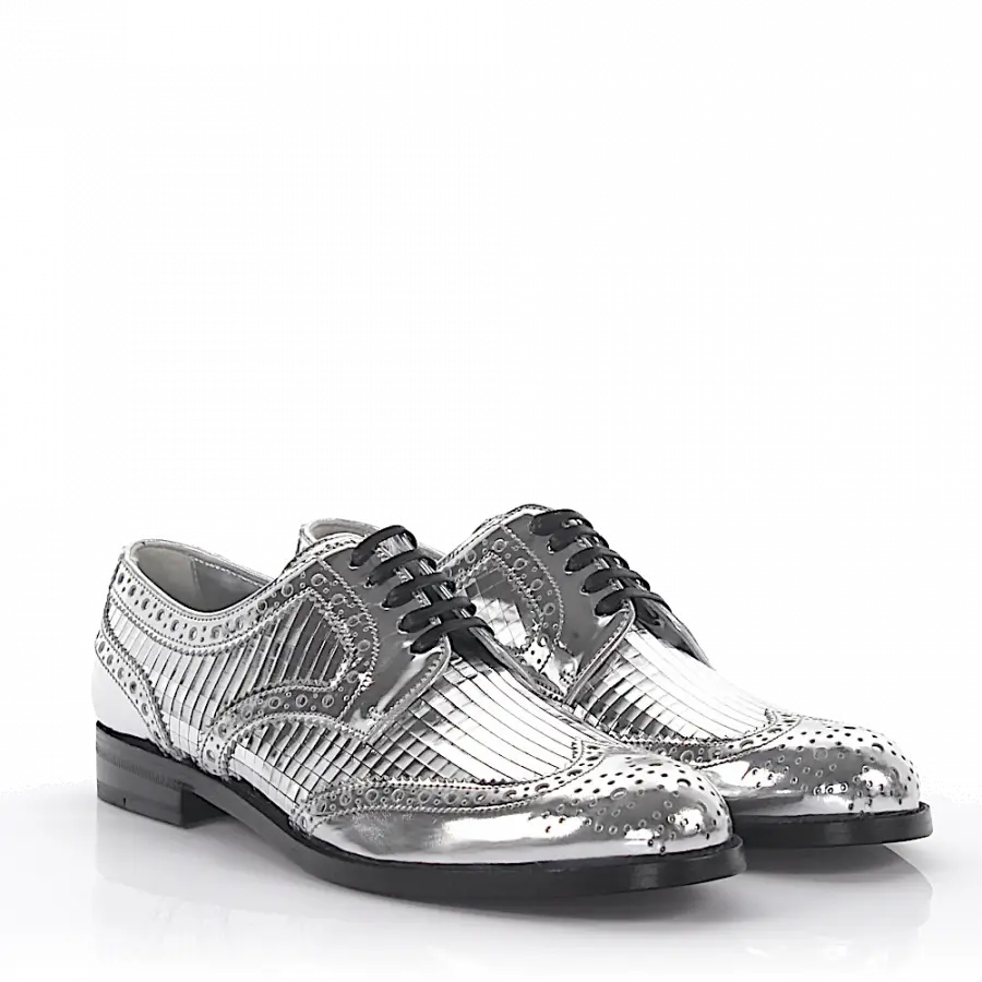 Dolce & Gabbana - Halbschuhe Leder silber metallic Lyra-Lochung - silber