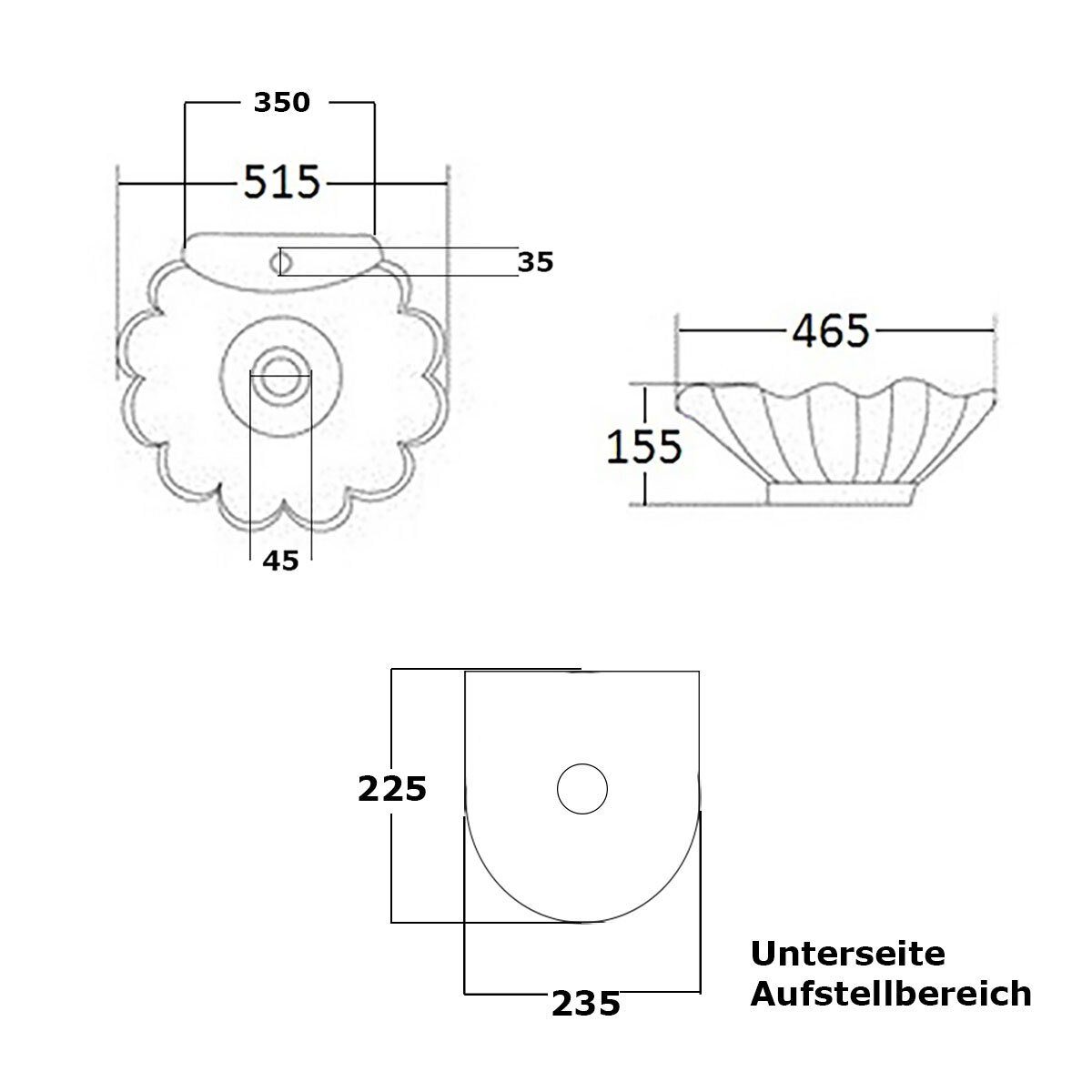NEG Aufsatzwaschbecken NEG Aufsatz-Waschbecken Uno38A (Muschel-Form/oval) (38A)