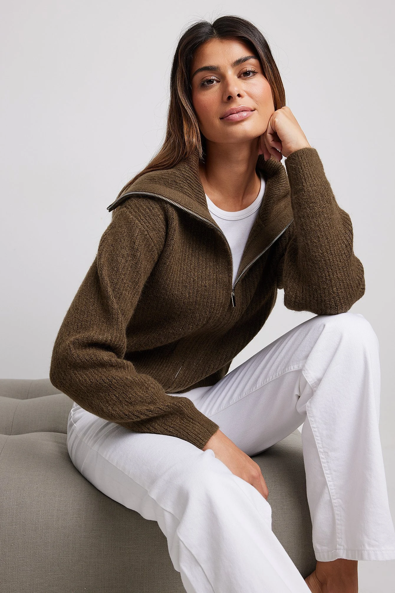 Strick-Cardigan mit Reißverschluss und großem Kragen