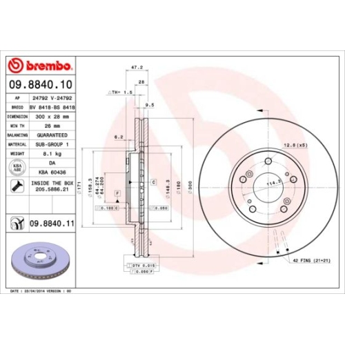 Bremsscheibe Brembo Vorderachse  2 Stück 09.8840.11 - ATU