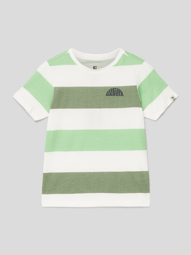 T-Shirt in melierter Optik mit Label-Detail Modell 'JAN' in offwhite