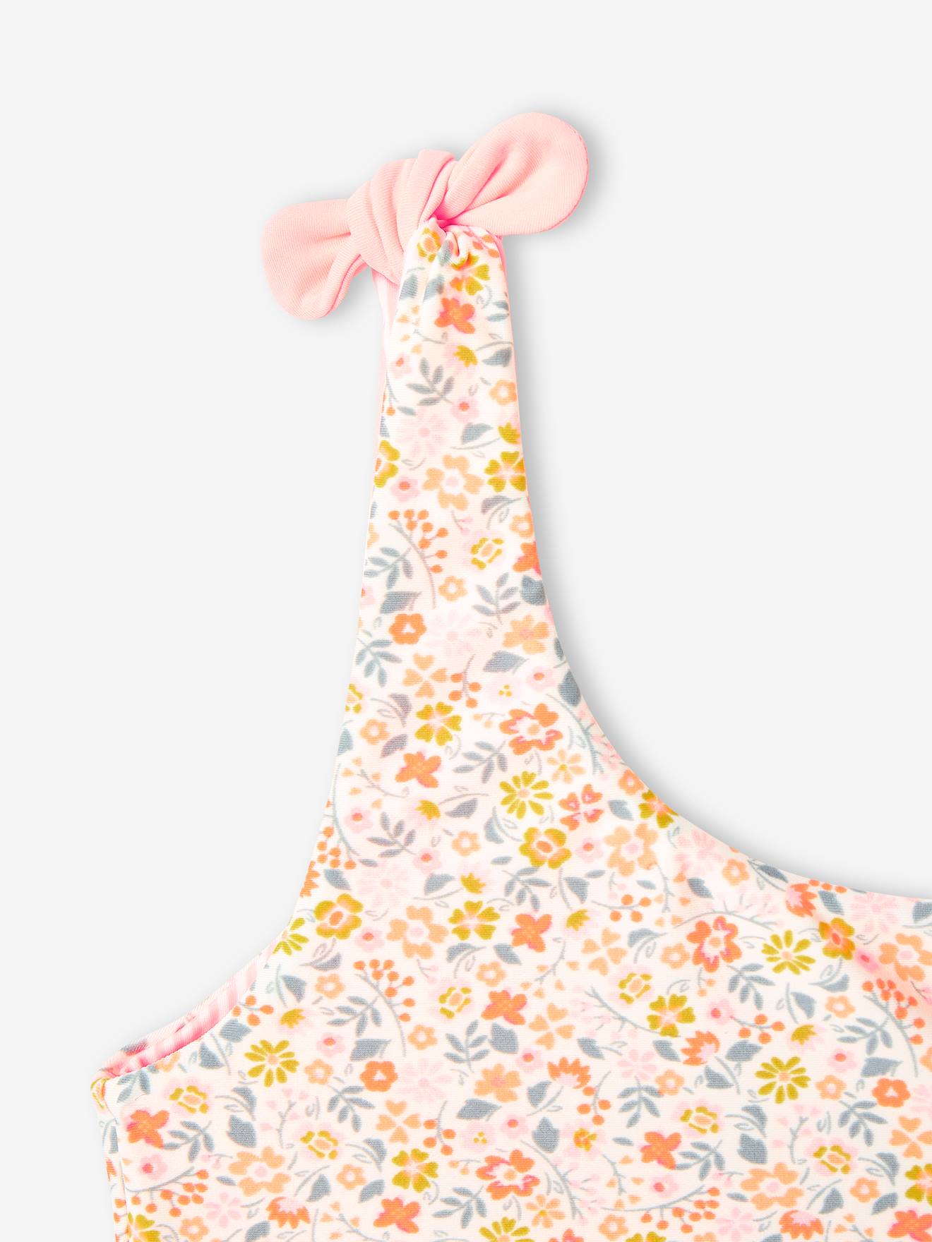 Maillot de bain 2 pièces réversible fille corail