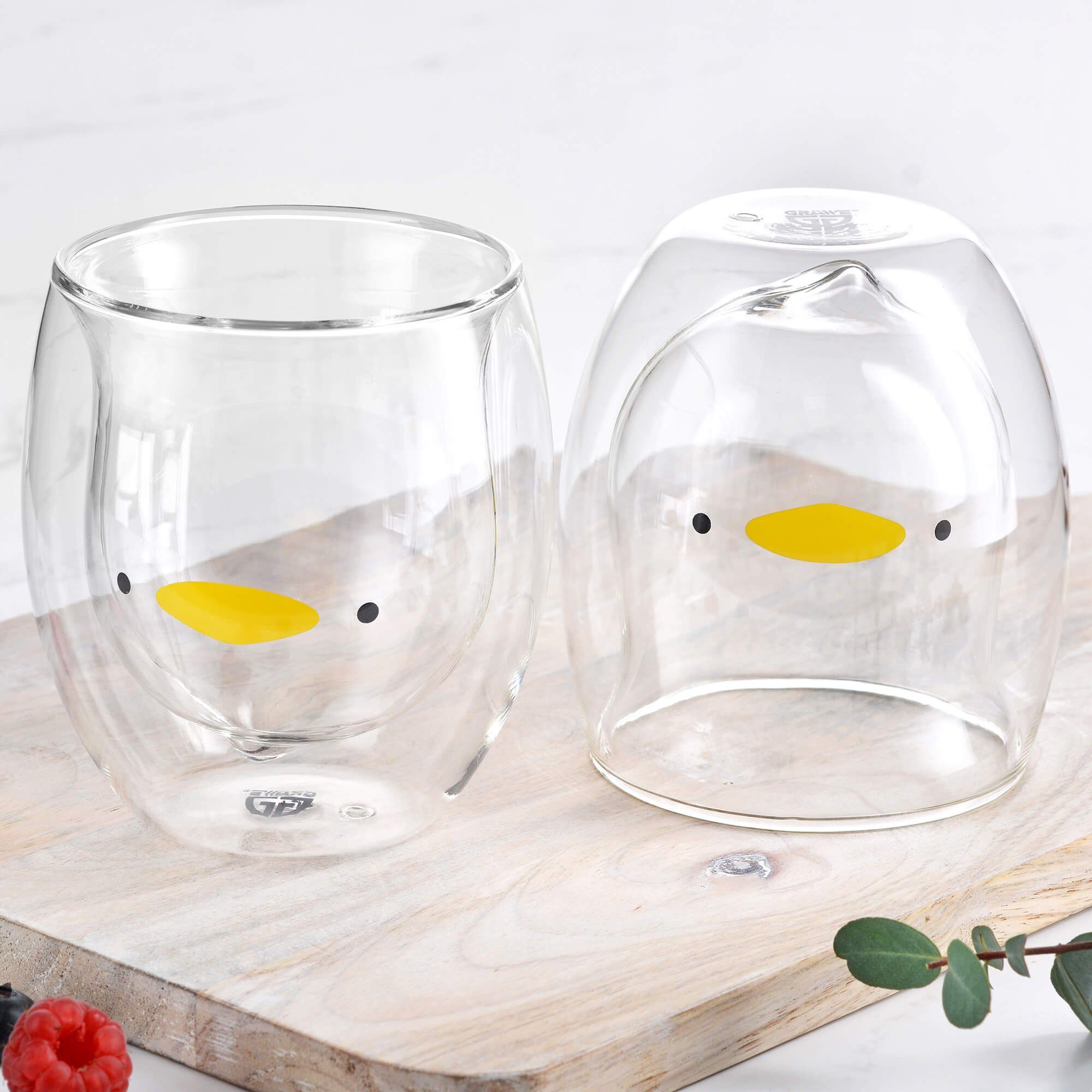 GRÄWE Glas GRÄWE Doppelwandige-Thermogläser, 285ml, 2er Set, Motiv Ente, Glas
