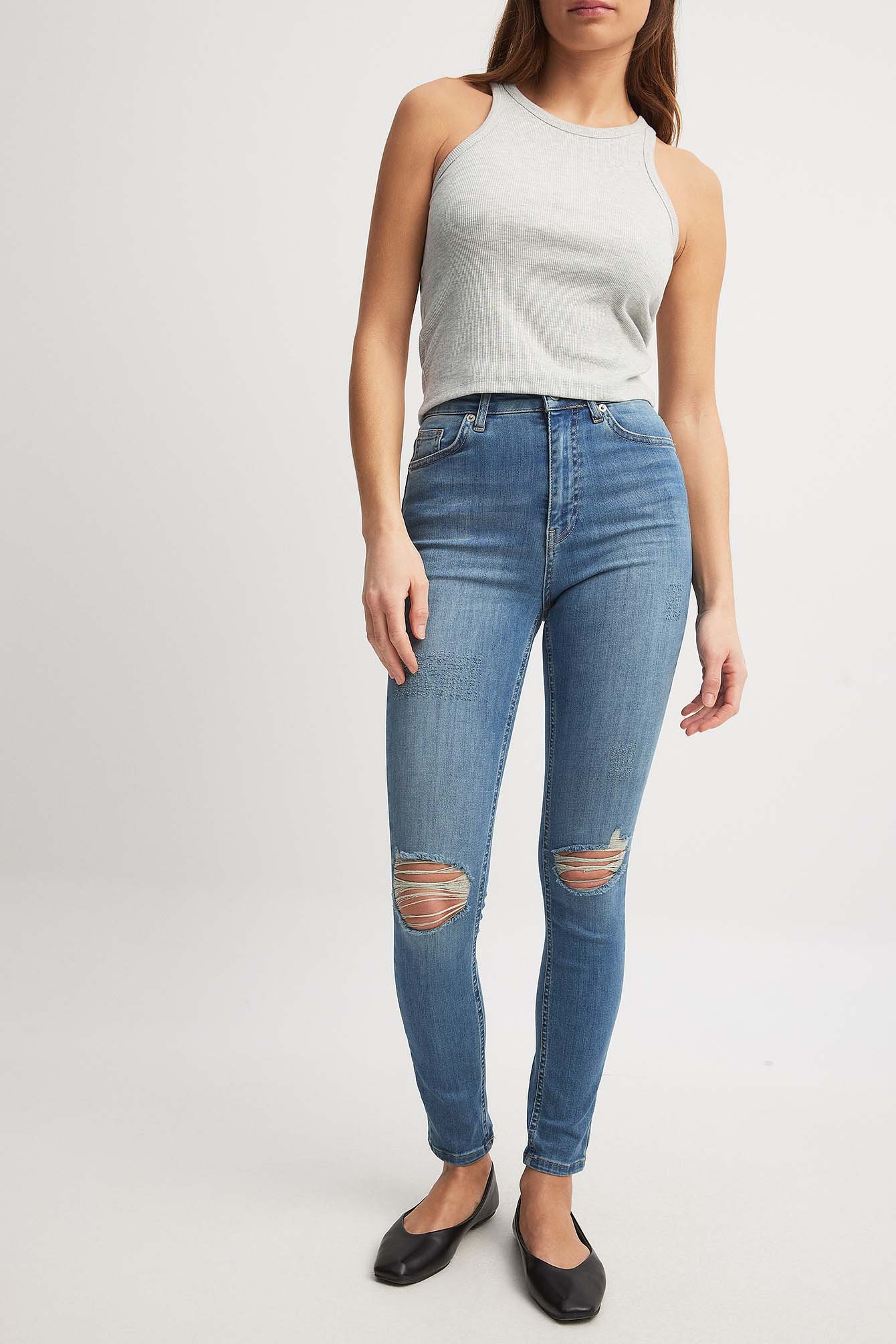 Skinny Jeans mit hoher Taille Used-Look