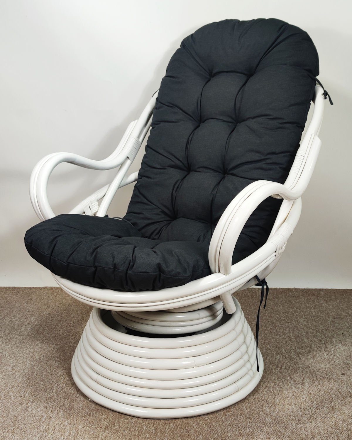 Rattani Rattanstuhl Rattan Drehsessel, Drehwippsessel Linda Weiß Lackiert