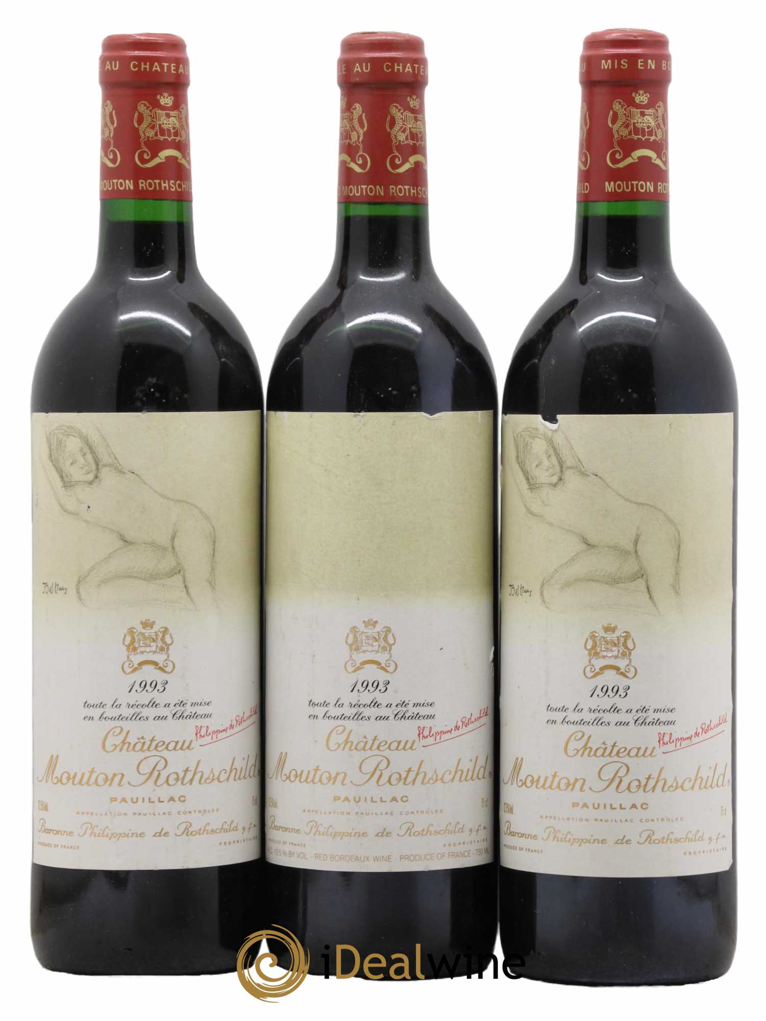 Château Mouton Rothschild 1er Grand Cru Classé  1993 - Lot de 3 Bouteilles
