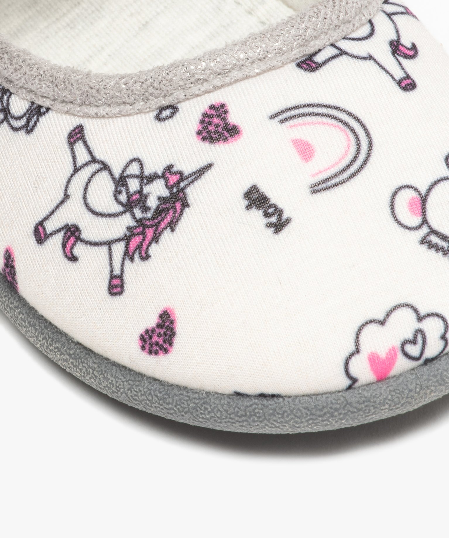 Chaussons fille ballerines imprimées à bride élastiquée gris | GEMO